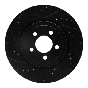 Chrysler 300 Brake Rotor (1) - Front Left - R1 Concepts - Drilled & Slotted - Black - `05-`23